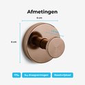 Afmetingen van koperkleurige badkamerhaak: 6cm hoog, 6cm breed, 4,5cm diep. Roestvrij staal, 5kg draagkracht.