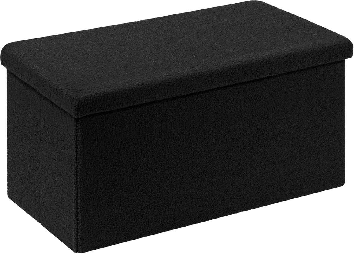 Opvouwbare Zitbank met Opbergruimte - Fluwelen Voetenbank en Kist, Zwart, 80 x 40 x 40 cm