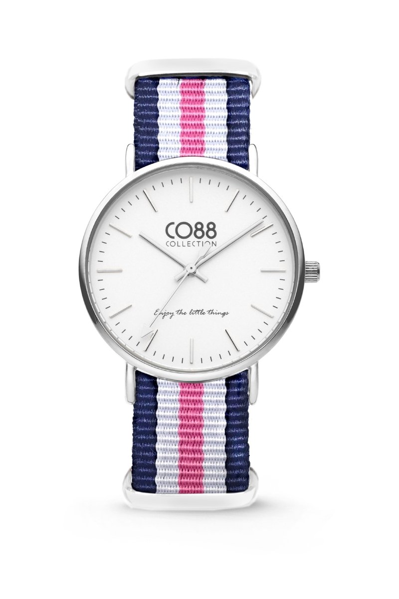 CO88 Collection 8CW-10029 - Horloge - nato nylon - blauw-wit-roze - 36 mm