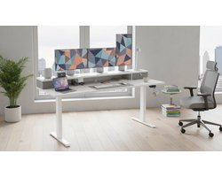 Electric Desk Casa Velluto Elevare Pro 160x60 cm – Height Adjustable Sit-Stand Computer Desk with Memory Function, 2 Storage Drawers, Anti-Collision Technology – White Home Office Desk