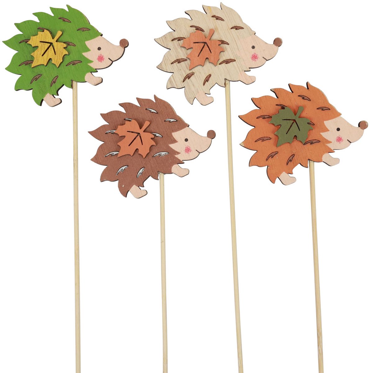 Bloemstokje Houten Egel Decoratie Bruin Groen 8×6cm 12 st., 12 Stück