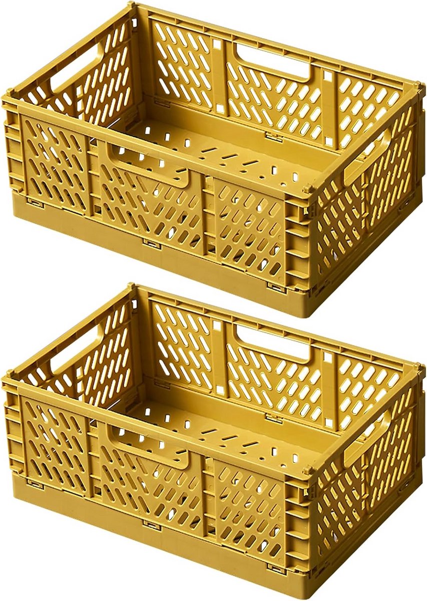 Set van 2 Vouwdozen voor Opberging - Stabiele Multifunctionele Opbergdozen - Grijze en Gele Kleur (22 x 14,8 x 9,5 cm)