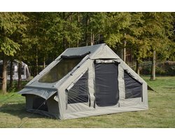 Opblaasbare Tent – 300x210x200 cm – 4-6 Persoons met Kachelopening – 300D Polyester – Legergroen