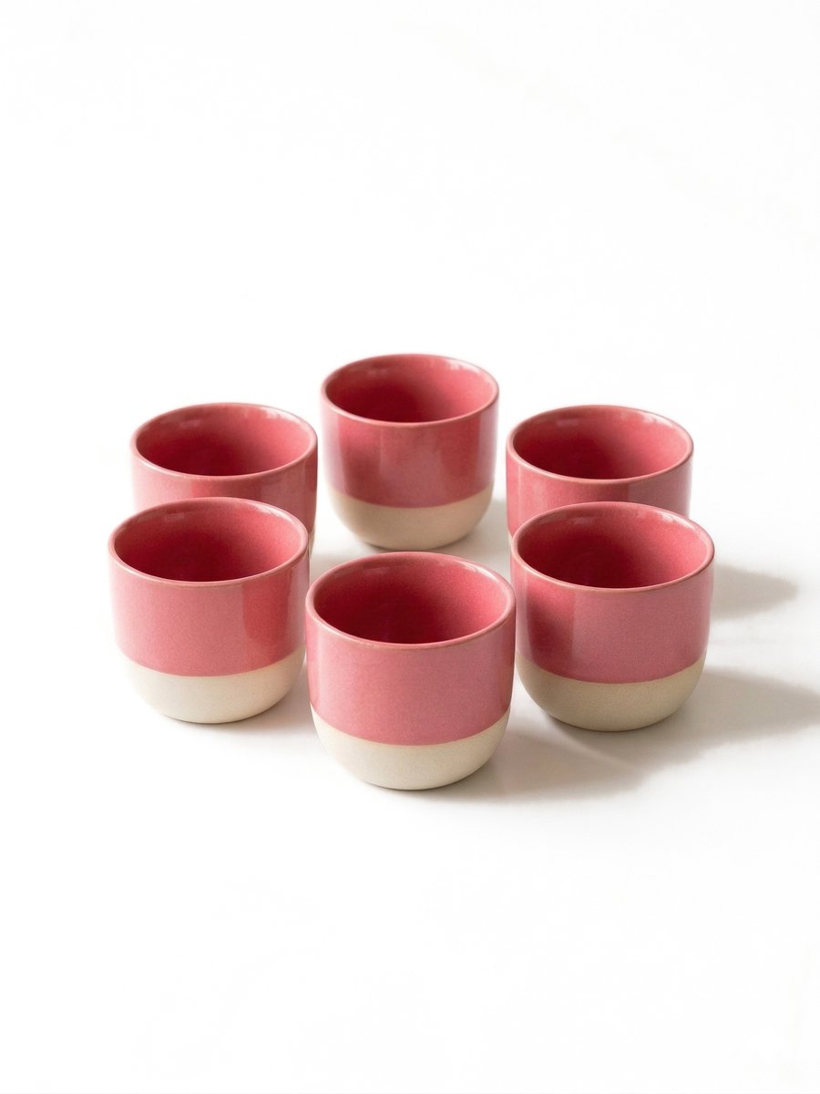 Proefer 6x Roze Keramieken Koffiekopjes – 180ml - Theekopjes Set – Steengoed Kopjes met Glazuur – Vaatwasser- & Magnetronbestendig – Moderne Koffie en Thee Kopjes