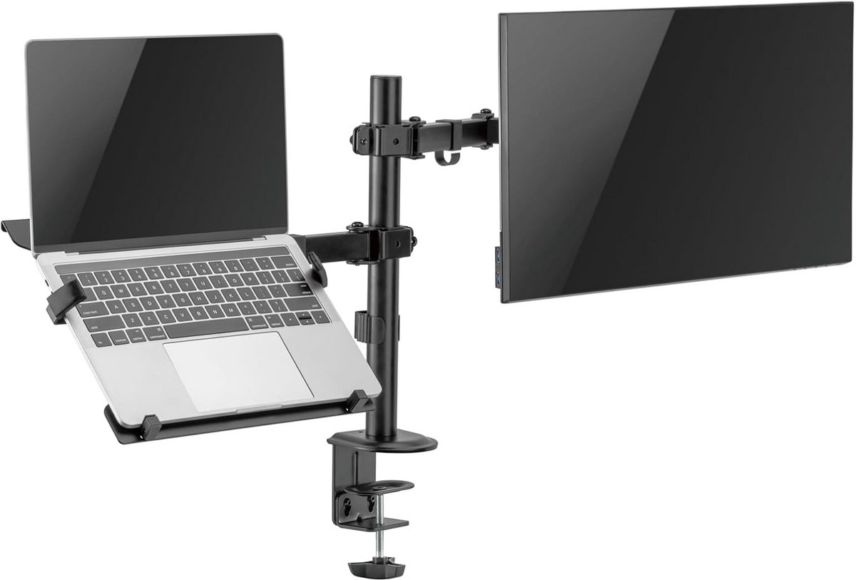 Ergonomische Monitorarm met Laptopstandaard voor 13 tot 32 inch Schermen - Kantelbaar en Draaibaar - Tafelhouder met Klem en Kabelmanagement