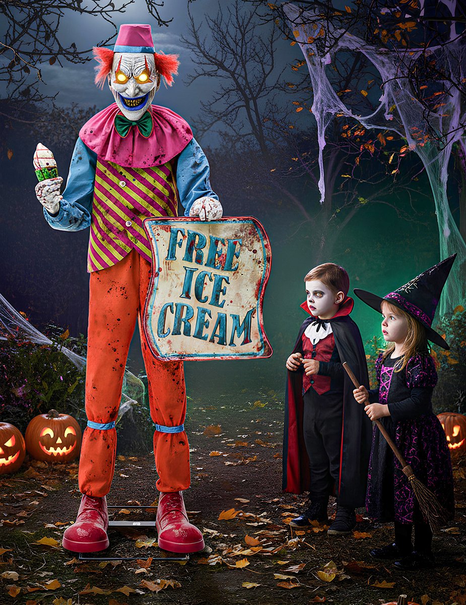 RIETHMULLER - Geanimeerde decoratie Enge Clown met geluid en licht 1,8m