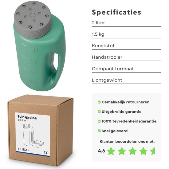 Cheqo® Strooibus - Strooibus Tuin - Strooibus Voor Tuin - Zoutstrooier - Zoutstrooier Hand - Strooier Hand - Handstrooier - Handstrooier Tuin - Strooier Voor Zout - Strooier Voor Strooizout - Strooier Voor Graszaad van Cheqo — afbeelding 2