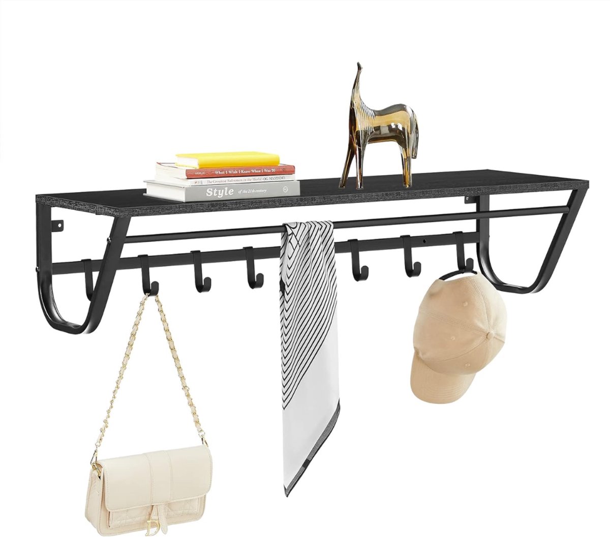 VH Supplies®Wandkapstok met Hoedenplank - Kapstok Hangend - Wandkapstop - 8 Haken - 90 cm