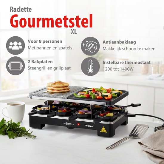 Raclette8 CLASSIC DUO, aluminium grillplaat graniet steen| van 't Ende