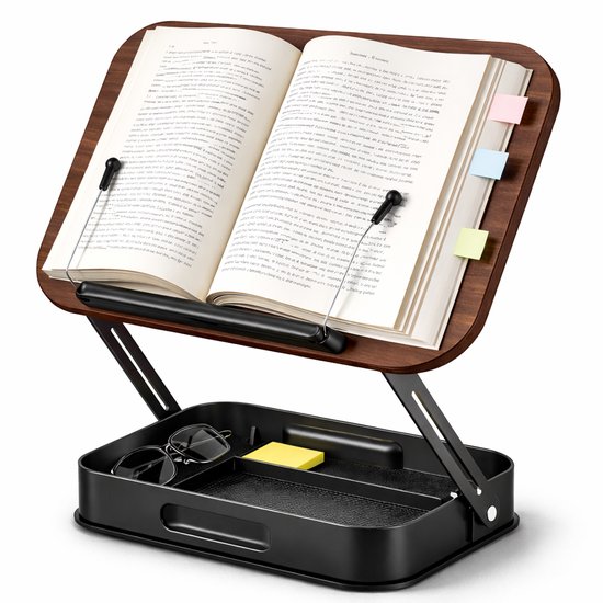 LeafU Verstelbare Boekenstandaard Hout met Opbergvak – Ergonomische Leesstandaard – Kookboekstandaard – Tablet & Laptop Standaard