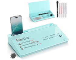 TOWON Klein glazen whiteboard met opbergruimte - 30,5 x 17,8 cm droog uitwisbord voor bureau, thuiskantoor, school | Inclusief 5 markeringen, gum en houder | Ruimtebesparende organizer, esthetisch