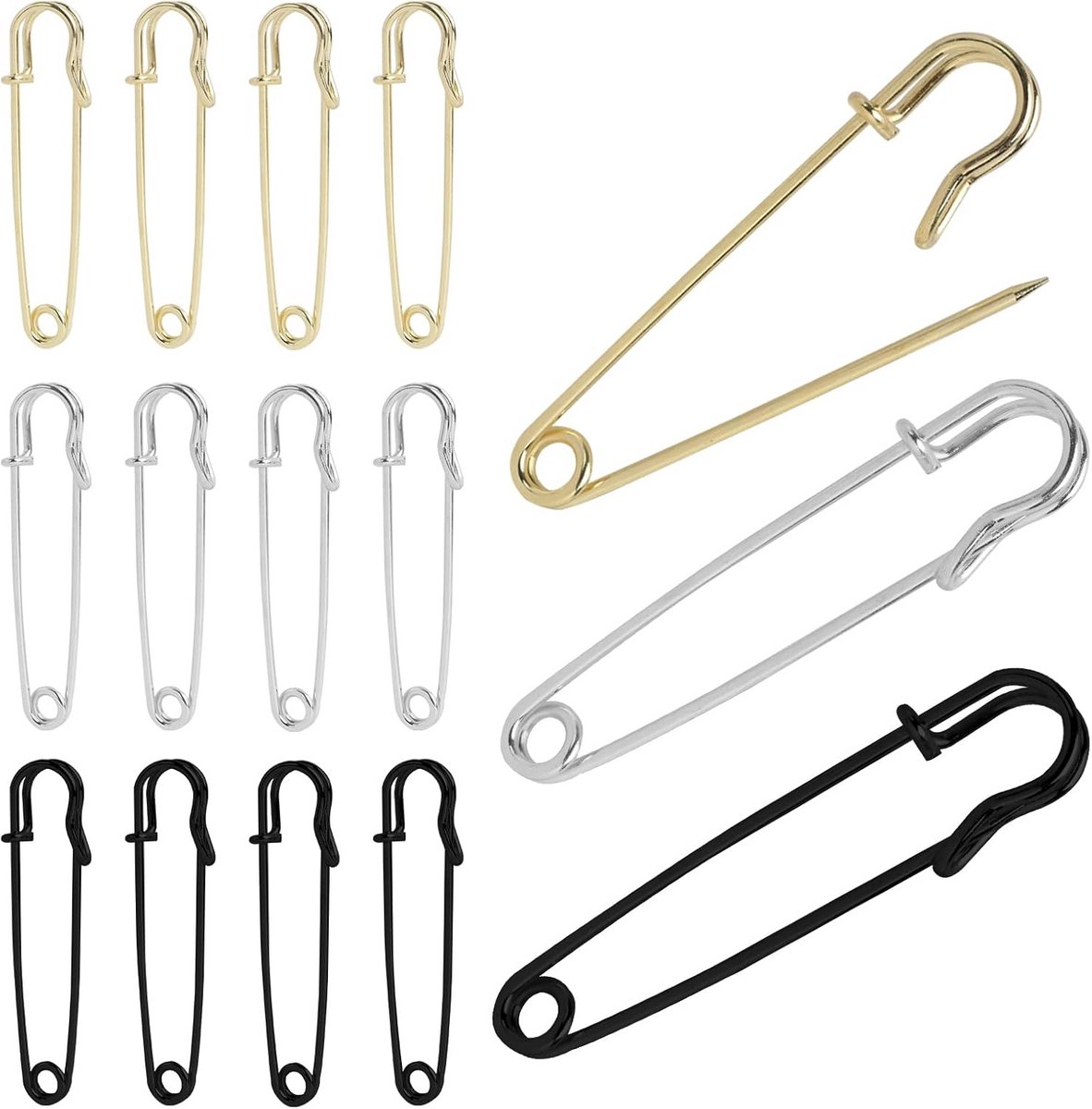 Grote Metalen Veiligheidsspelden 6,9 cm - Set van 15 voor Leer, Canvas en Handwerk