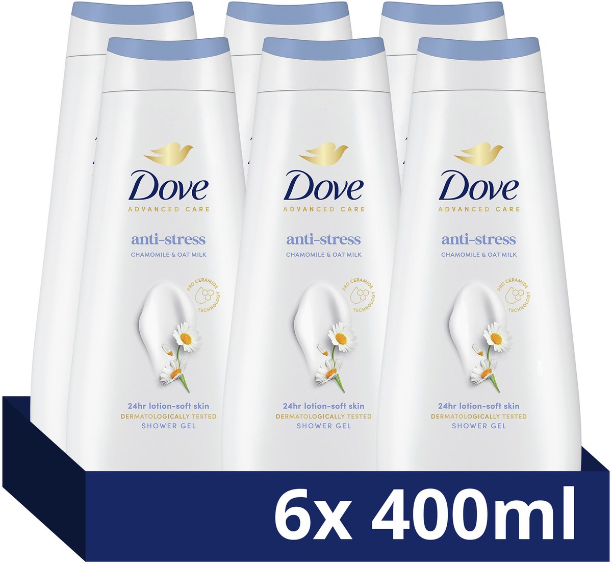 Dove Advanced Care Verzorgende Douchegel - Anti-Stress - 24-uur lang effectieve hydratatie - 6 x 400 ml