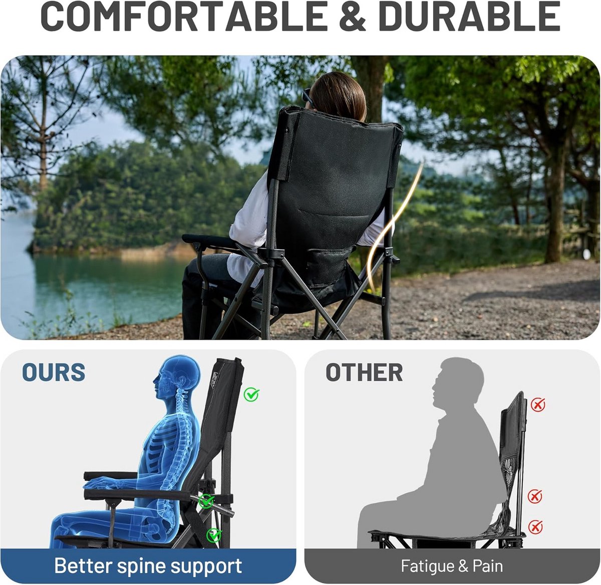 Opvouwbare Campingstoel met Hoge Rugleuning en Bekerhouder - Draagbare Klapstoel tot 150 kg voor Camping, Picknick en Tuin — cadeau in Sport & Outdoor - foto 5