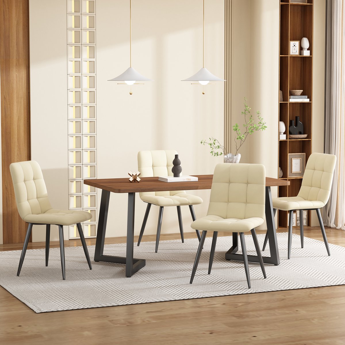 HAUSS SPOLE Eettafel - Rechthoekig Met Houtnerf En Metalen Poten - Voor Keuken En Eetkamer - MDF - Walnoot En Zwart - 117x68x75 Cm