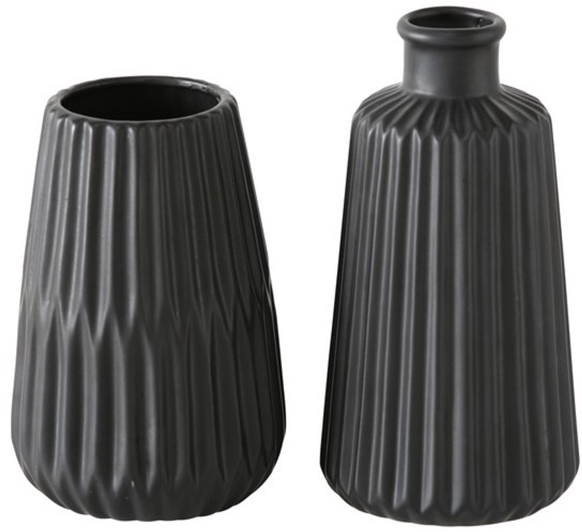 Boltze Home Vaas Esko - Zwart - Keramiek - Decoratief - Bloemenvaas - Droogbloemen - 17cm - Vaasjes - Set van 2 vazen
