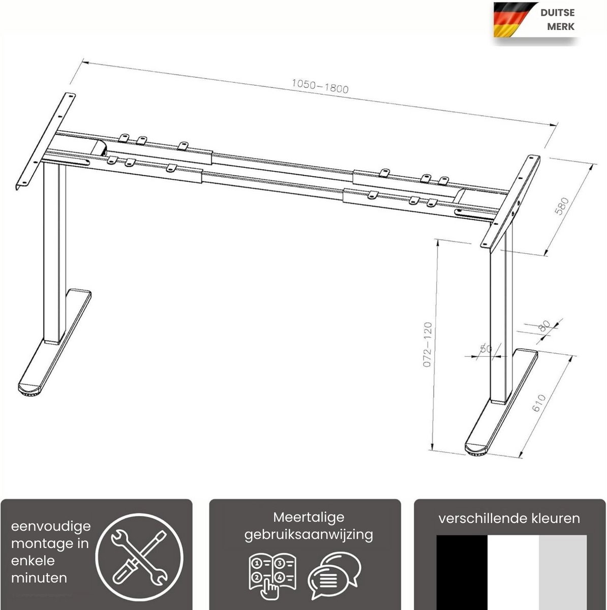 Albatros bureau onderstel LIFT, 2x motoren, elektrisch bureauframe in hoogte verstelbaar met geheugenfunctie voor buro thumbnail 5