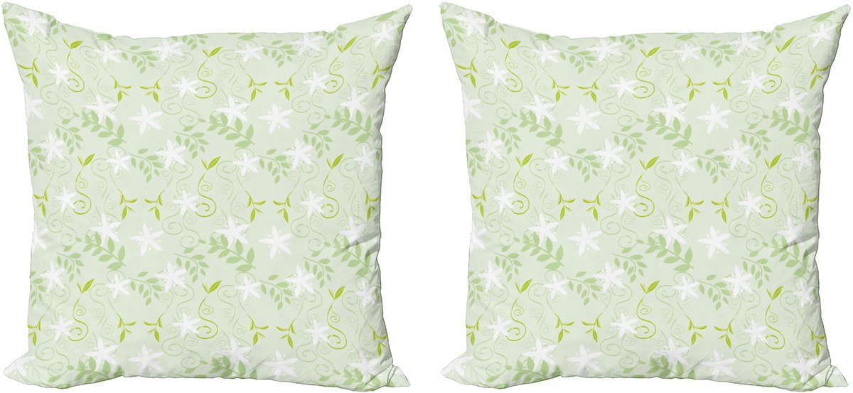ABAKUHAUS Mintkleurige kussensloopset (2 stuks), wervelend bloemenpatroon, 50 cm, varen groen wit