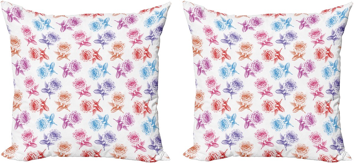 ABAKUHAUS Bloemenkussensloopset (2 stuks), Romantische Bloeiende Natuur, 60 cm, Multicolor Wit Meerkleurig