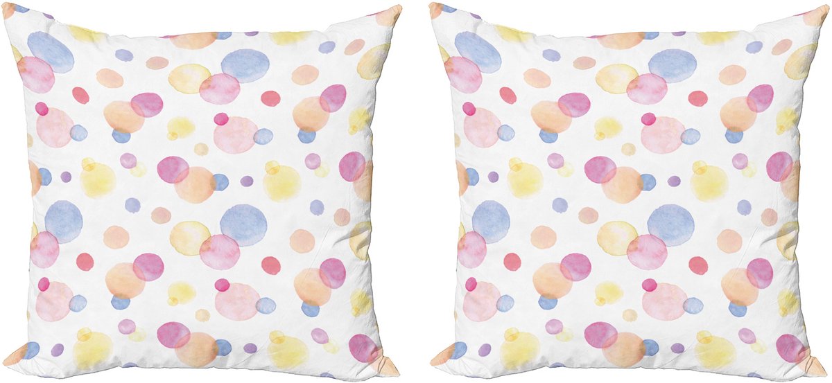 ABAKUHAUS Pastel Kussensloopset (2 stuks), Aquarel Druppels, 45 cm, Multicolor Blauw Paars Geel