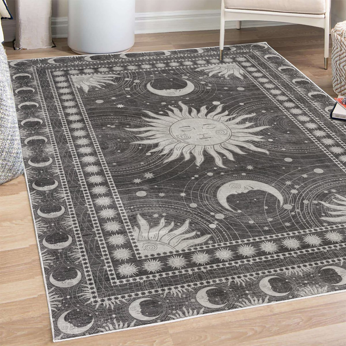 ABAKUHAUS Vloerkleed - Woonkamer Tapijt – zon en maan – 60 x 152 cm – donker taupe
