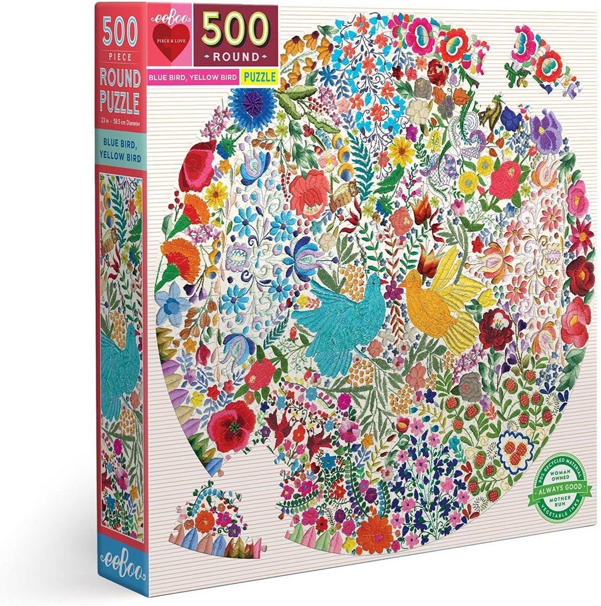 Ronde Puzzel met Kleurrijke Vogel - Uitdagend 500 Stuks