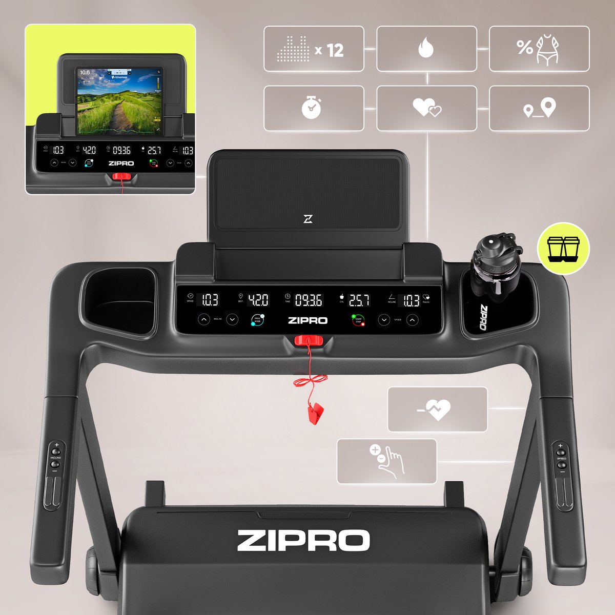 Zipro® Ramble Loopband 16 km/u 12 Programma's LED Display - afbeelding 2