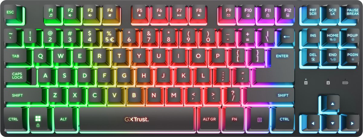 Trust GXT 831 Thado - Gaming Toetsenbord - TKL - RGB - Draadloos - QWERTY US - Zwart