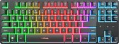 GXTrust. Gaming toetsenbord met RGB verlichting op de toetsen. Zwart met Qwerty toetsen.