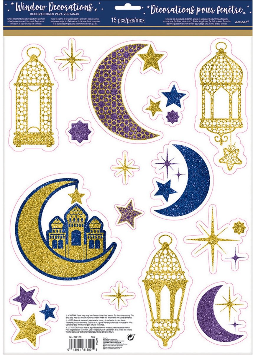 Amscan Raamstickers Eid Mubarak 15 Stuks