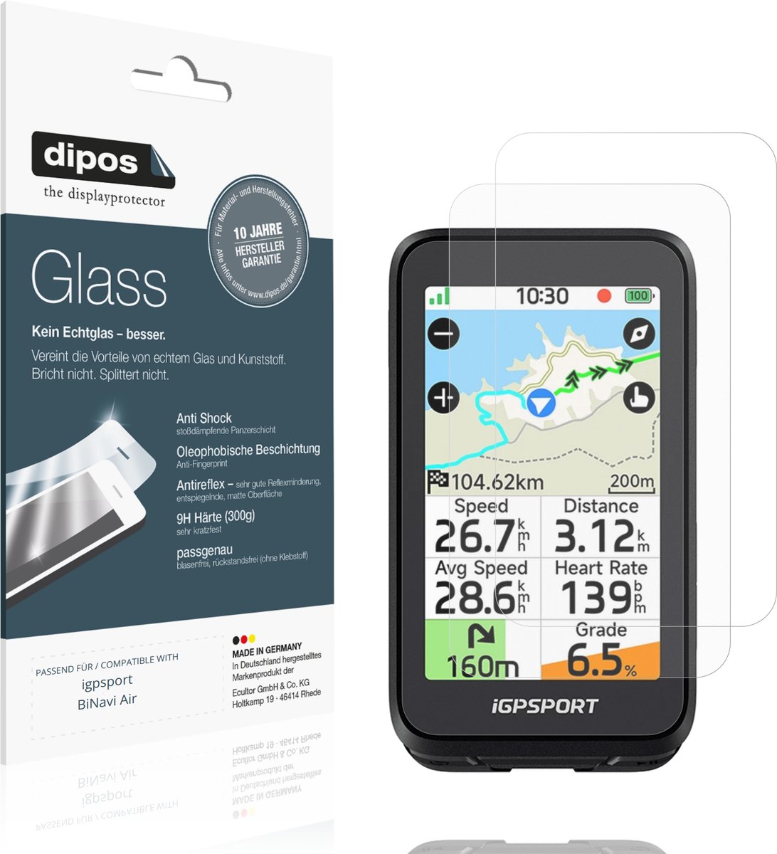 dipos – 2x Matte Pantserfolie geschikt voor igpsport BiNavi Air | 9H Screenprotector