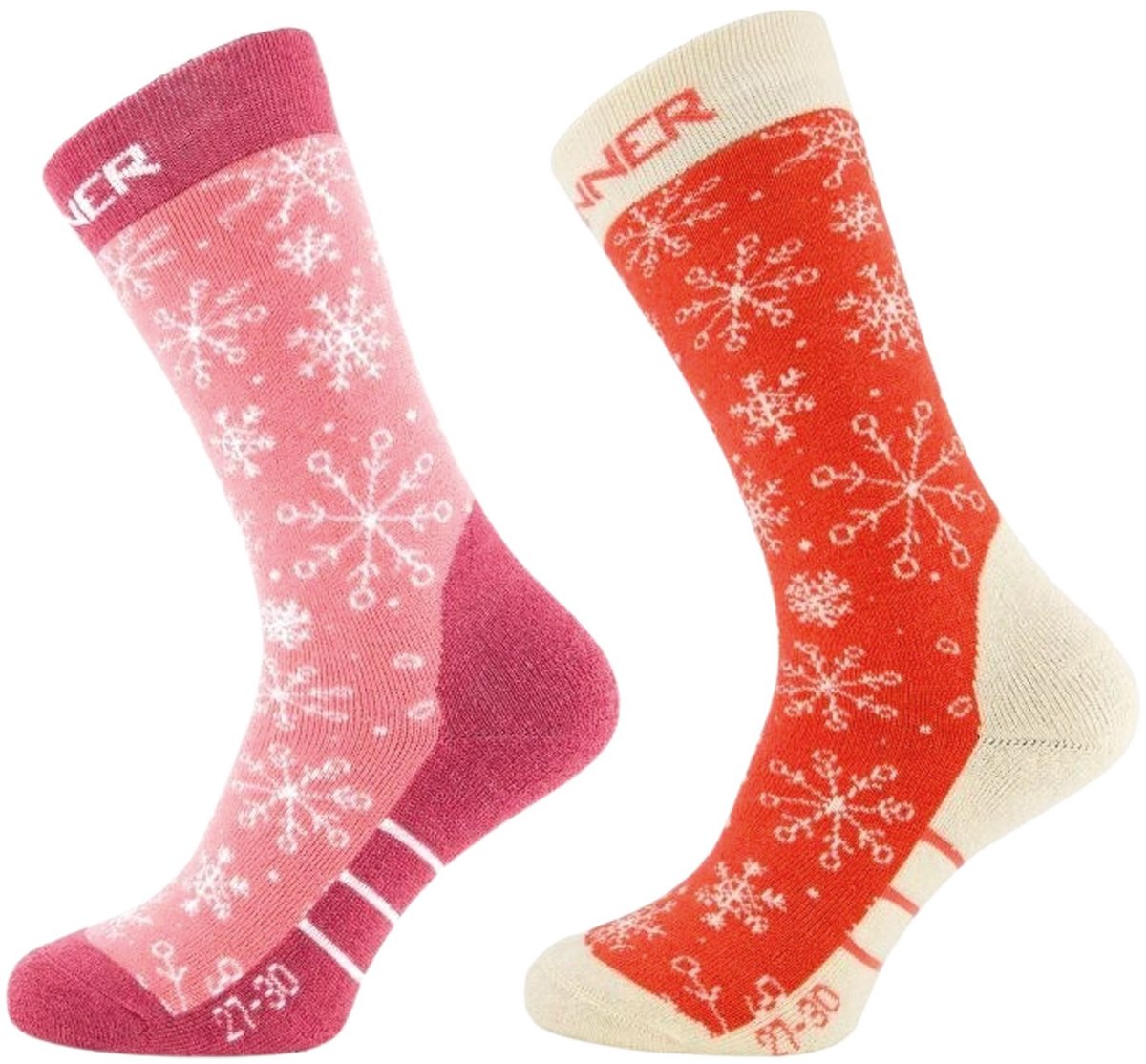 SINNER KIDS SKI SOCKS SNOW DOUBLE PACK - CORAL-PINK - Unisex - Maat 35-38
