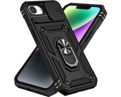 Casemania Housse Adaptée pour Apple iPhone 17e - Zwart - Coque Hybride Anti-Choc Armor Back Cover - Housse avec Ring Kickstand et Protection Appareil Photo