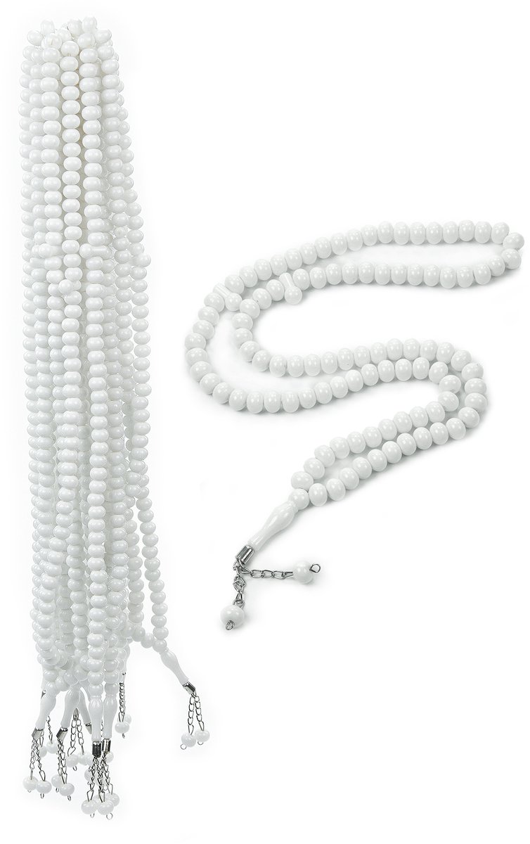 Ihvan Online Tasbih Gebedskralen 99 Kralen – Set Van 10 Stuks – Islamitische Gebedsketting – Dhikr Tasbeeh – Islamitisch Cadeau Voor Ramadan, Mawlid, Hajj & Umrah – Wit