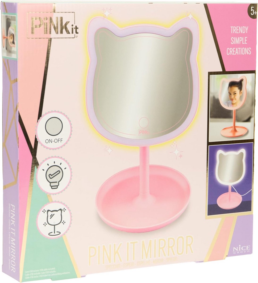 Kawaii Katten Spiegel met LED Verlichting - Verlichte Make-up Spiegel voor Kinderkamer