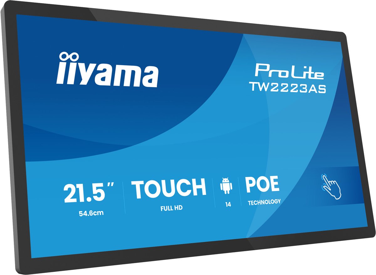 iiyama TW2223AS-B3P beeldkrant Interactief flatscreen 54,6 cm (21.5"") Wifi 450 cd/m² Full HD Zwart Touchscreen Type processor Android 24/7