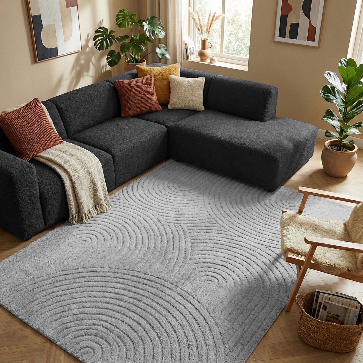 flycarpets Skando Vloerkleed Japandi & Scandinavisch - Grijs - Laagpolig Loper - 80x150 cm