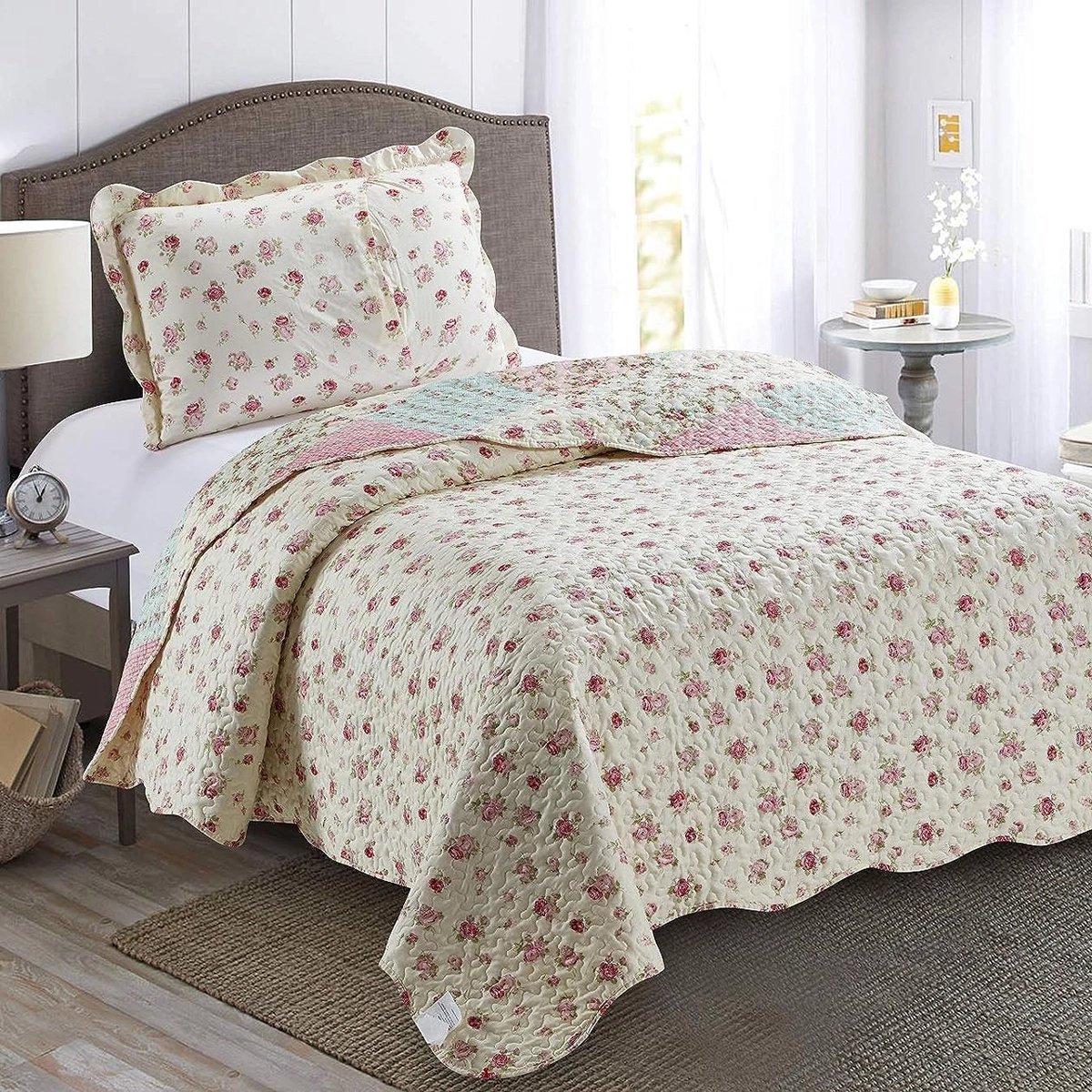 Bedsprei / Quilt Botanical Rose 140 x 220 cm - Clayre & Eef