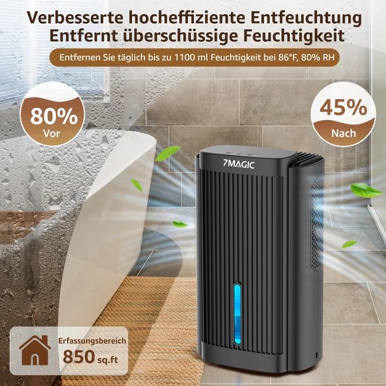 Waves - Dehumidifier - Luchtontvochtiger - Vochtvreter - Stille Luchtontvochtiger - Luchtreiniger - 2600 ml - Kleur zwart/wit