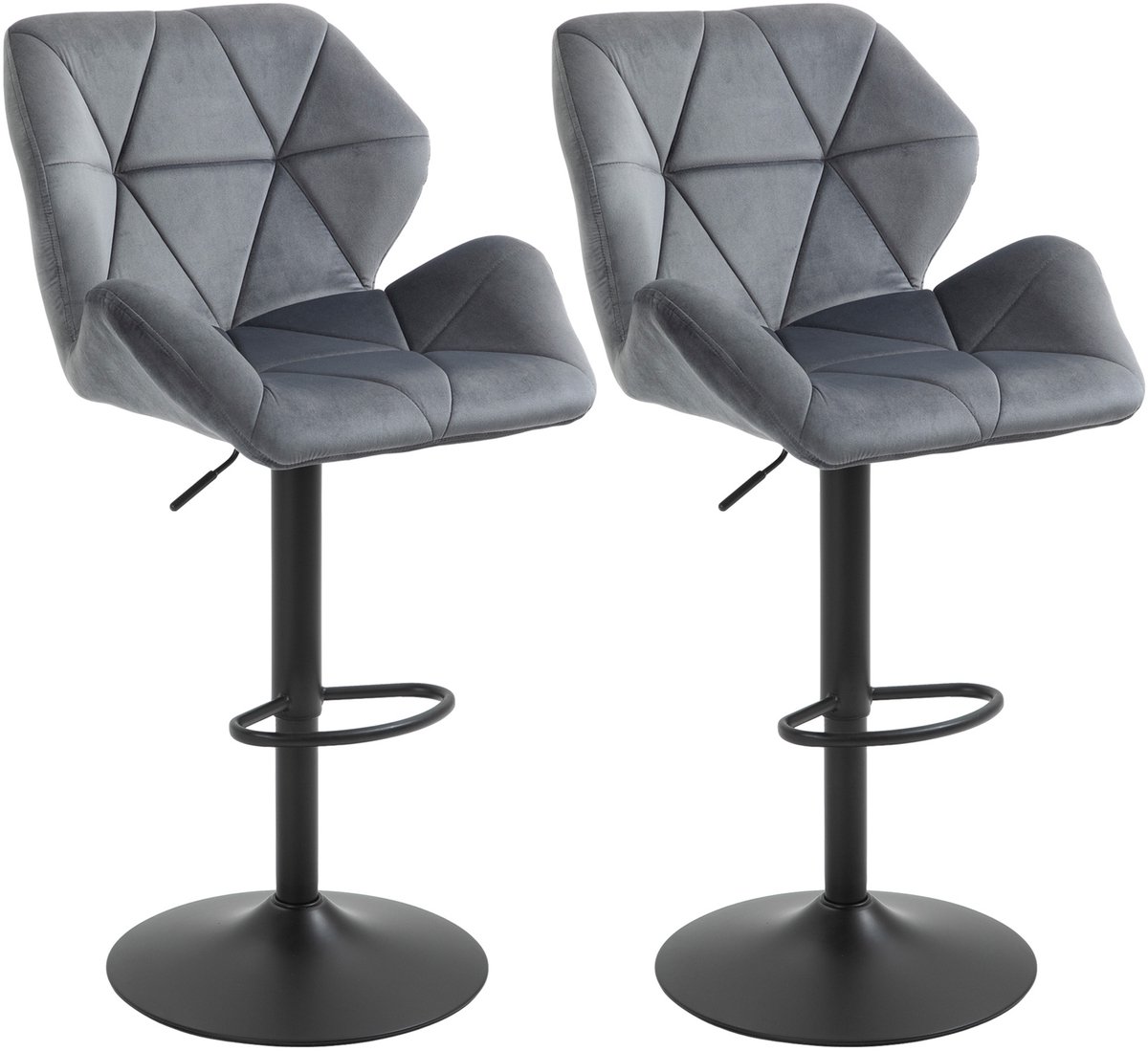Set Van 2 barkrukken – Gestoffeerd Met Rugleuning, Fluweellook, In Hoogte Verstelbaar en 360° Draaibaar | Metalen frame