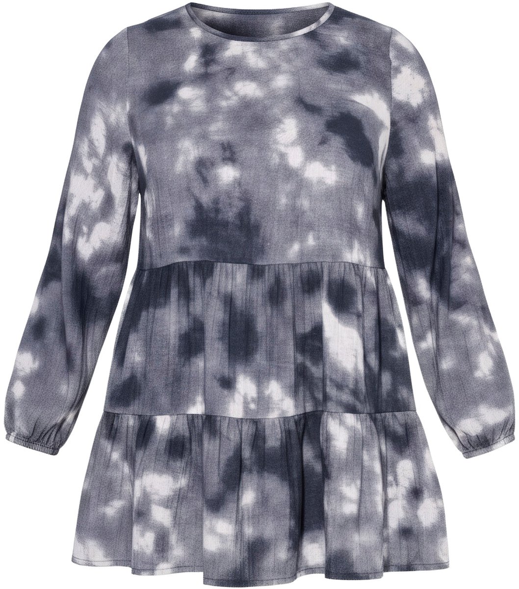 Angel of Style - Dames - Overhemdblouse mousseline batikmotief lange mouw - Grijsbeige - Maat 44