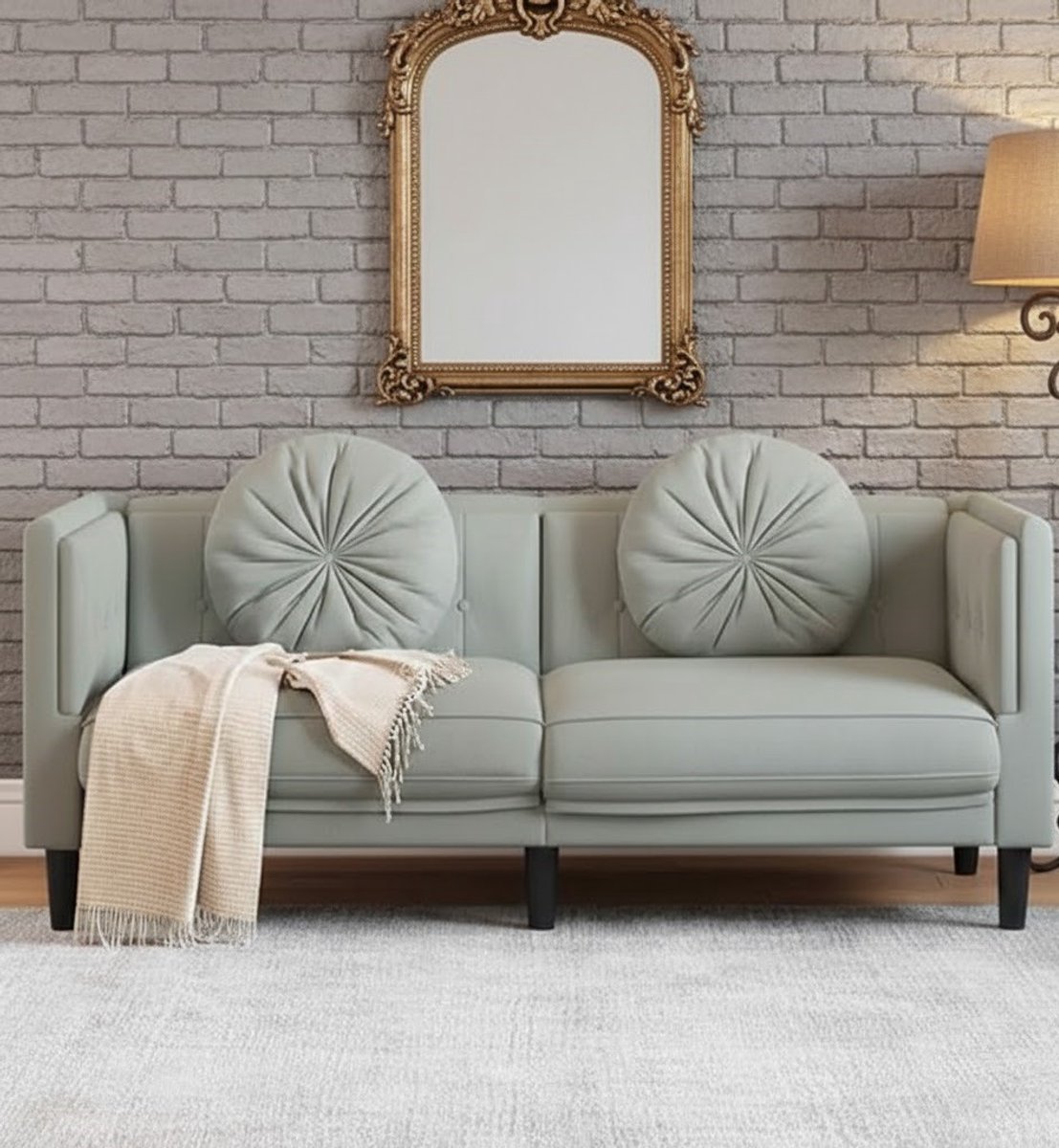Luxe 2-Zits Fluwelen Loveseat Lichtgrijs – Comfortabele Moderne Bank voor Woonkamer, Zitbank met Kussens en Stijlvolle Ontwerp House&Garden