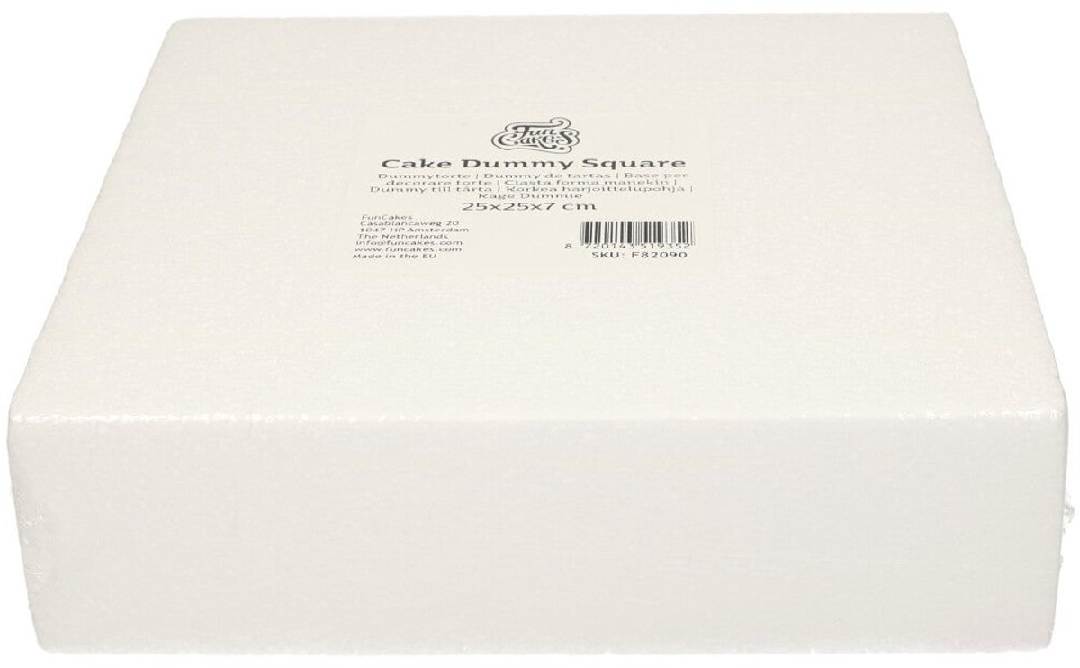 FunCakes Taart Dummy - Piepschuim Blok - Vierkant - 25x25x7 cm