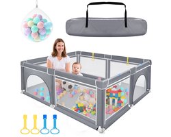 Froadp 150 x 180 cm x 68 cm Babybox Opbouwbare kinderbox Krabbelhek Babybox Met accessoires en handtas, donkergrijs