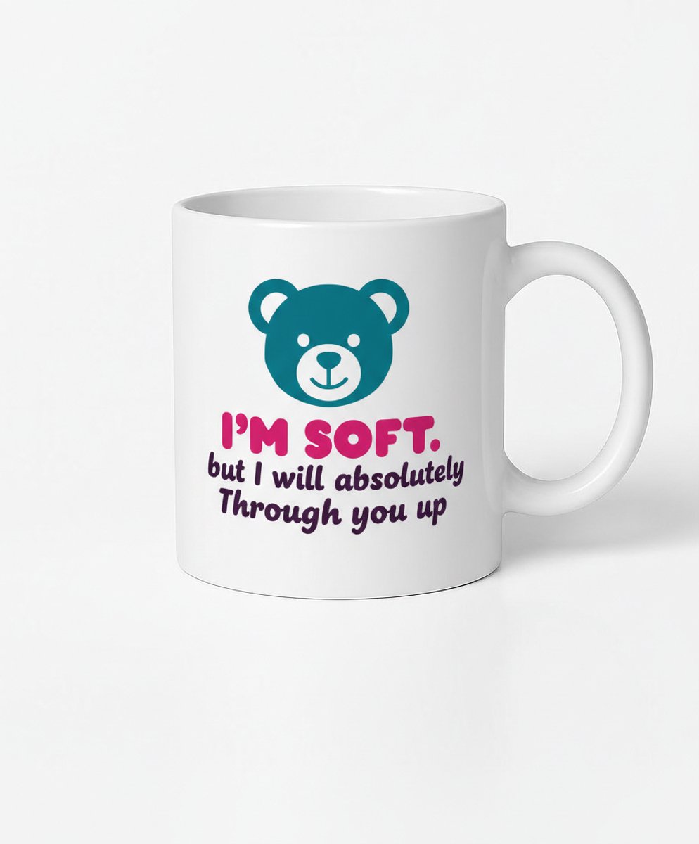 Grappige "I'm Soft" Teddybeer Mok - Unieke Koffiemok Cadeau