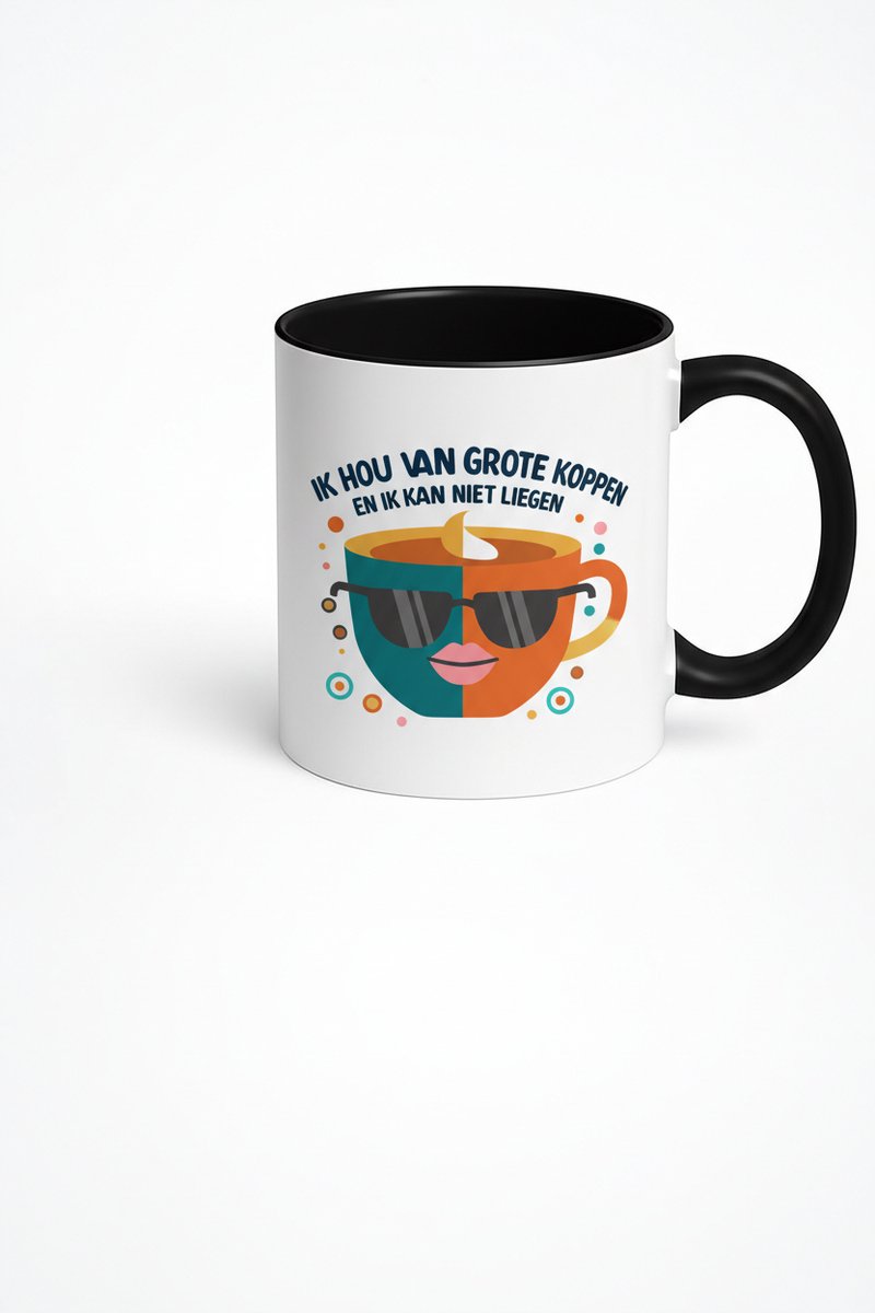 Ik Hou Van Grote Koppen Mok - Grappige Koffiemok met Zonnebril Design