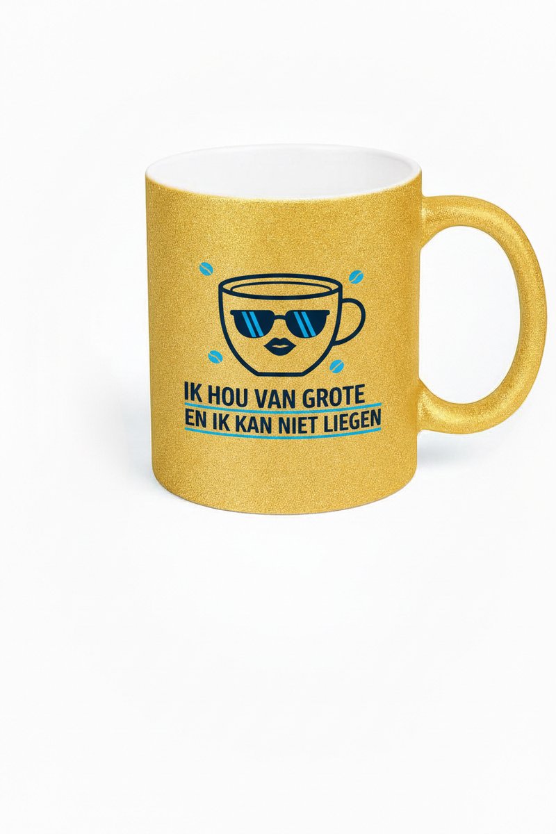 Gouden Glitter Mok - Ik Hou Van Grote En Ik Kan Niet Liegen Koffiemok