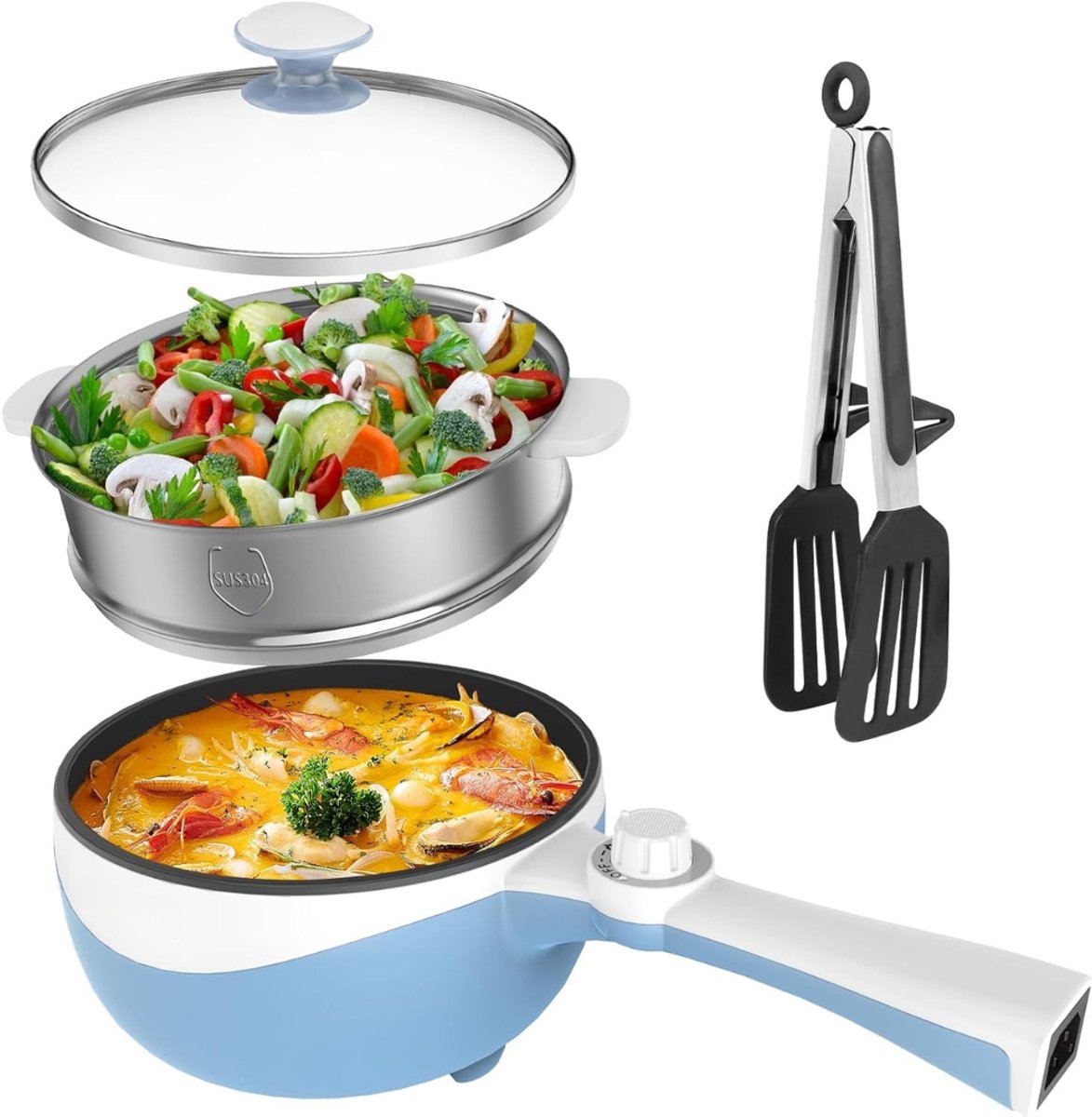 Aurixi® Hotpot Electrisch – Kaasfondue Pan Elektrische Multipan – Saute Pan – Blauw - 37cm x 19cm x 20cm