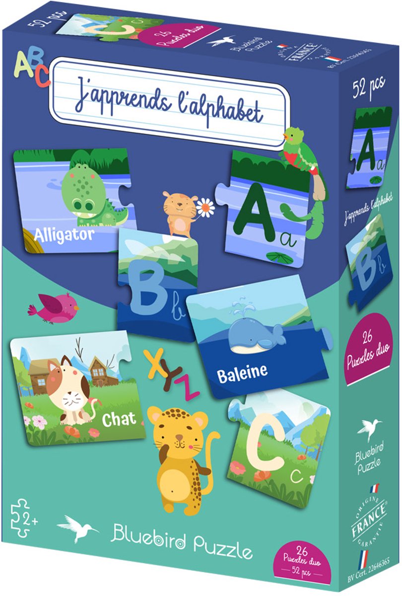 Bluebird Puzzle educatief duo-puzzel alfabet 52 stukjes karton.