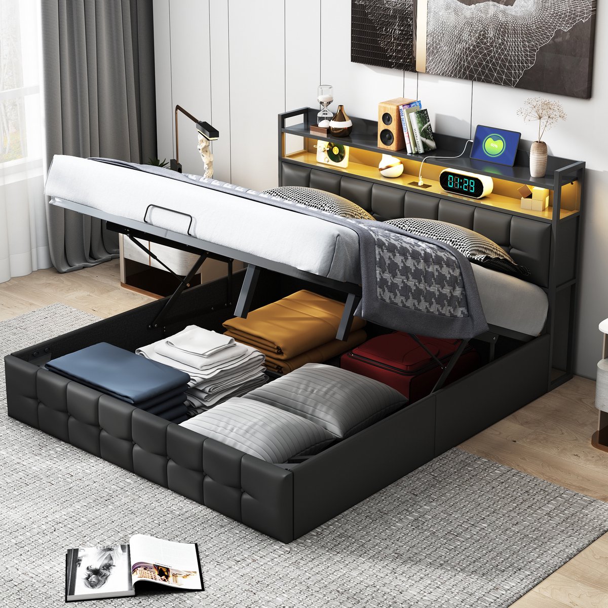 Gasveringbed Boxspring 140x200 cm met Ledverlichting en